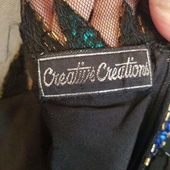 Black Sequined Evening Dress Size 6 Creative Creations Knee Length Colorful - Picture 6 of 7